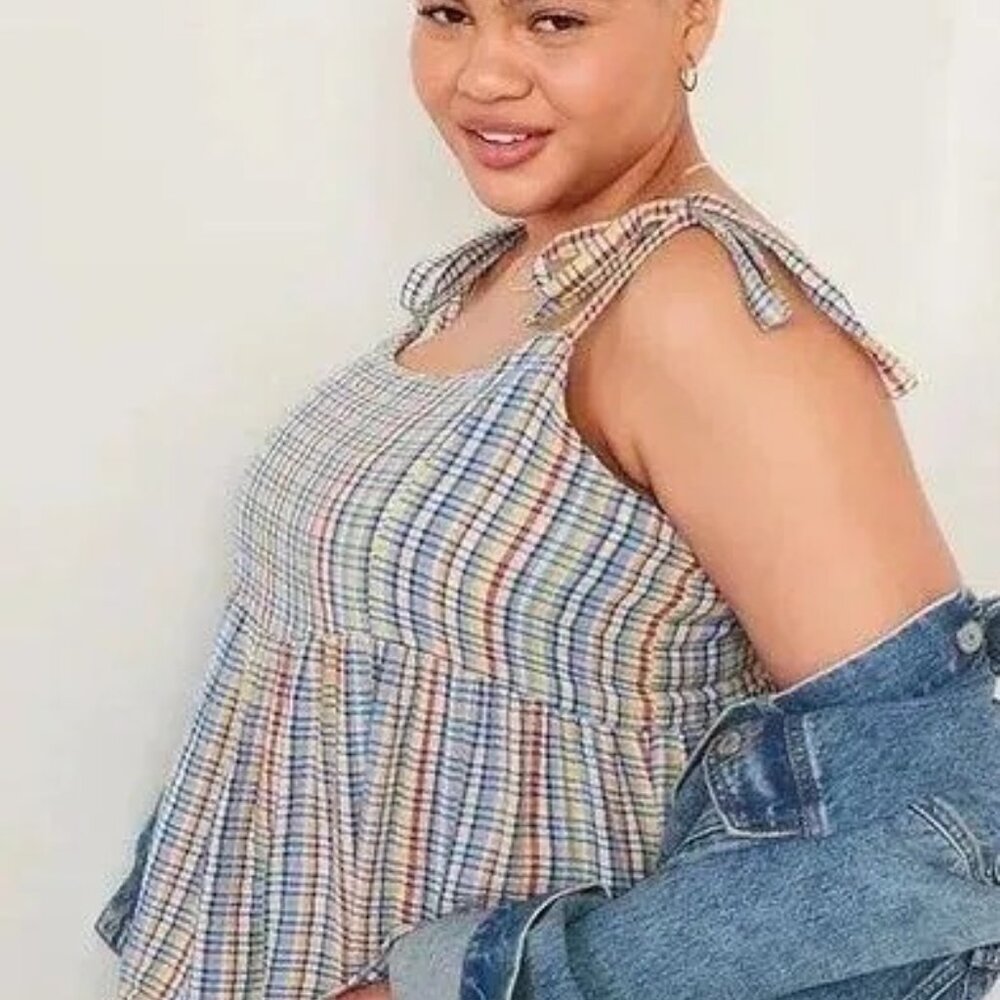 NWT Old Navy Women's XXL Swing Cami Top Plaid Babydoll Cropped Summer Colorful